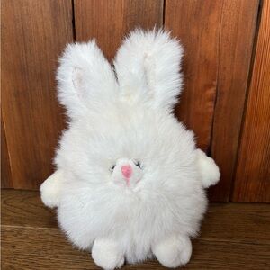 Russ Berrie White Fluffy Poofie Bunny Rabbit Toy stuffed animal